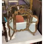 Two gilt composition triple dressing table mirrors, larger height 55cm