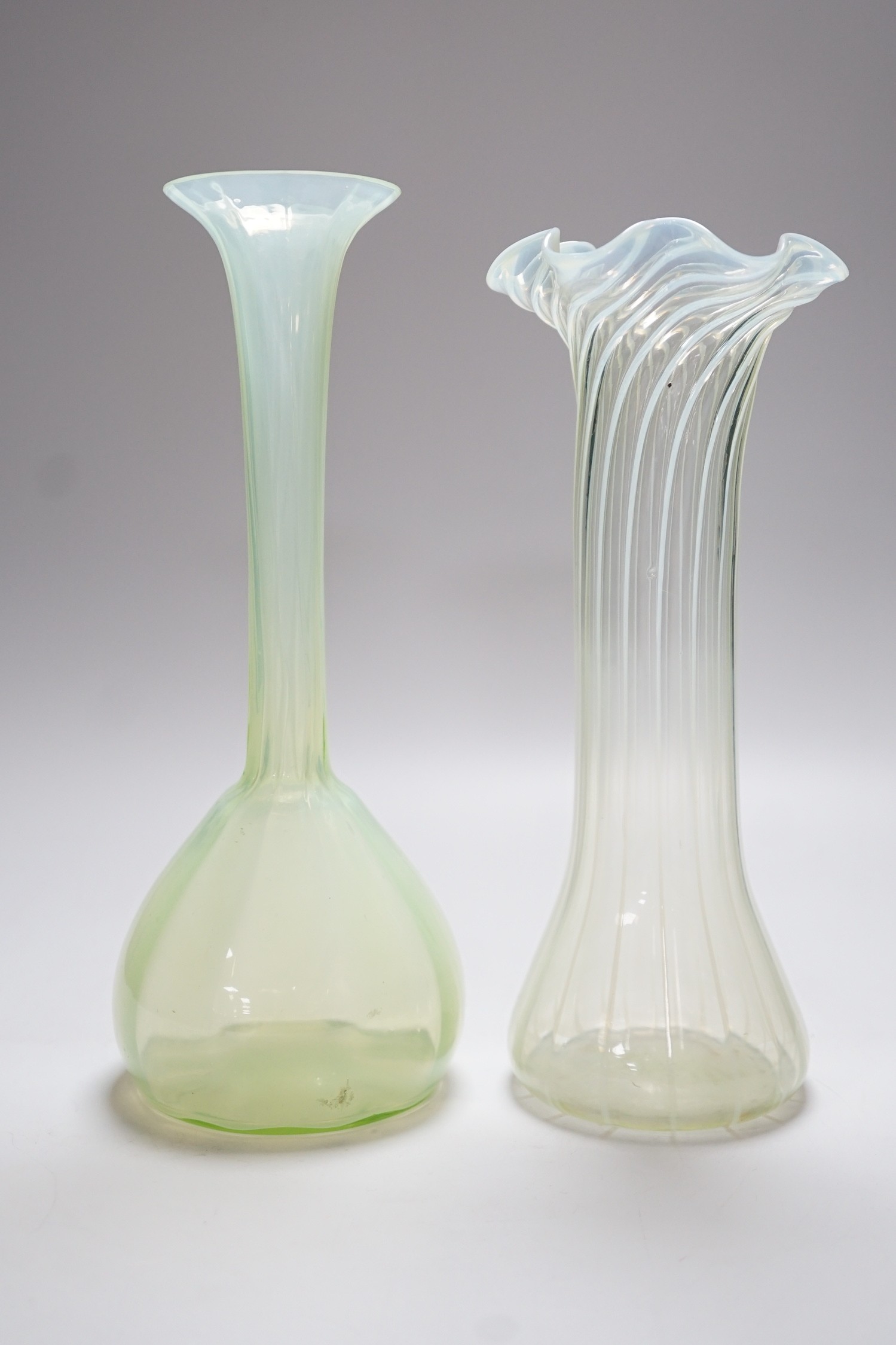 Two Victorian vaseline glass vases, tallest 27cms - Image 3 of 3