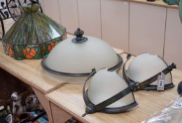 Ceiling dome, pair of matching wall lights and Christopher Wray stained glass light shade
