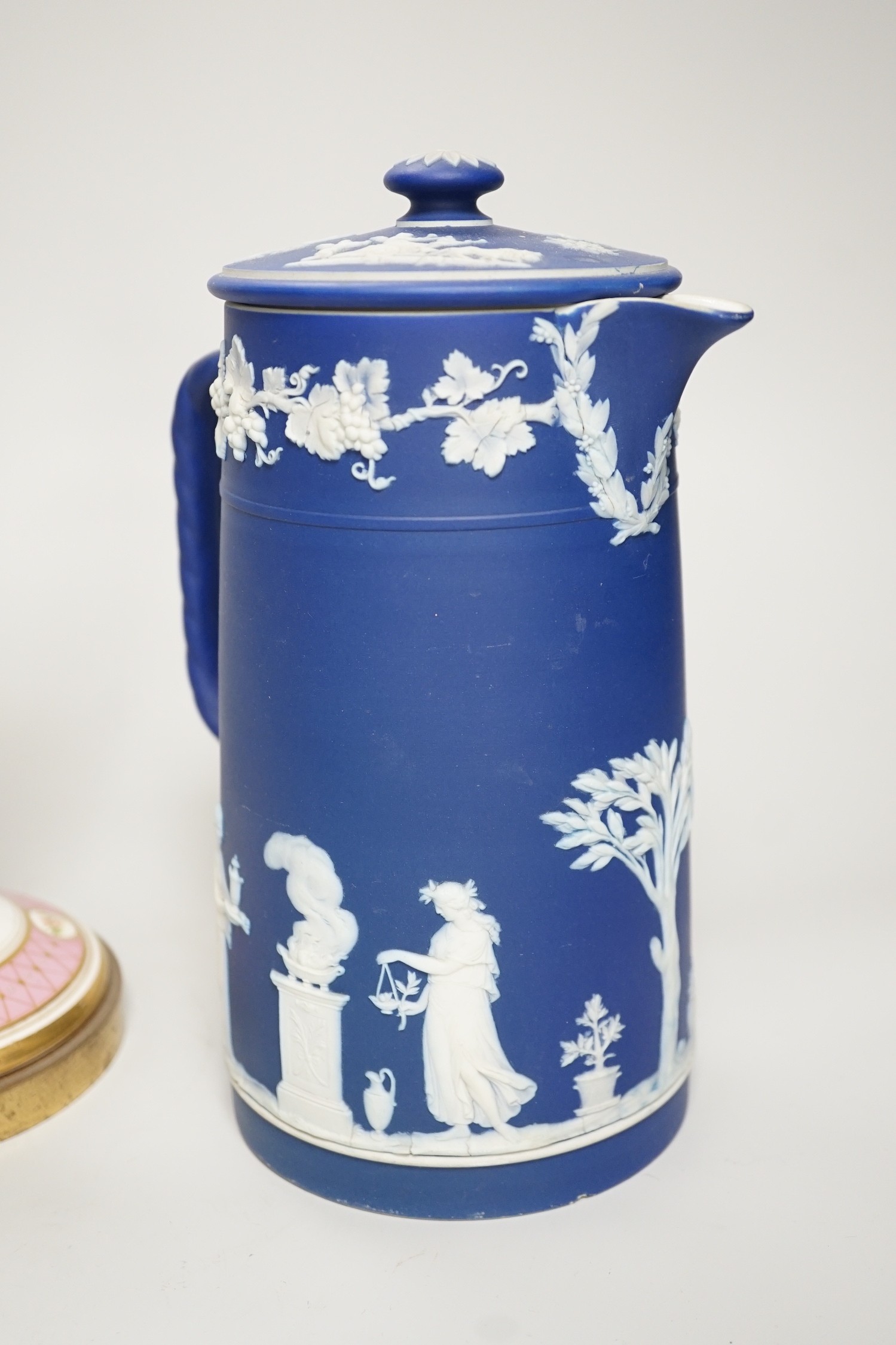 Three mid to late 19th century pieces of Wedgwood Jasperware, including a coffee pot and a small - Image 8 of 9