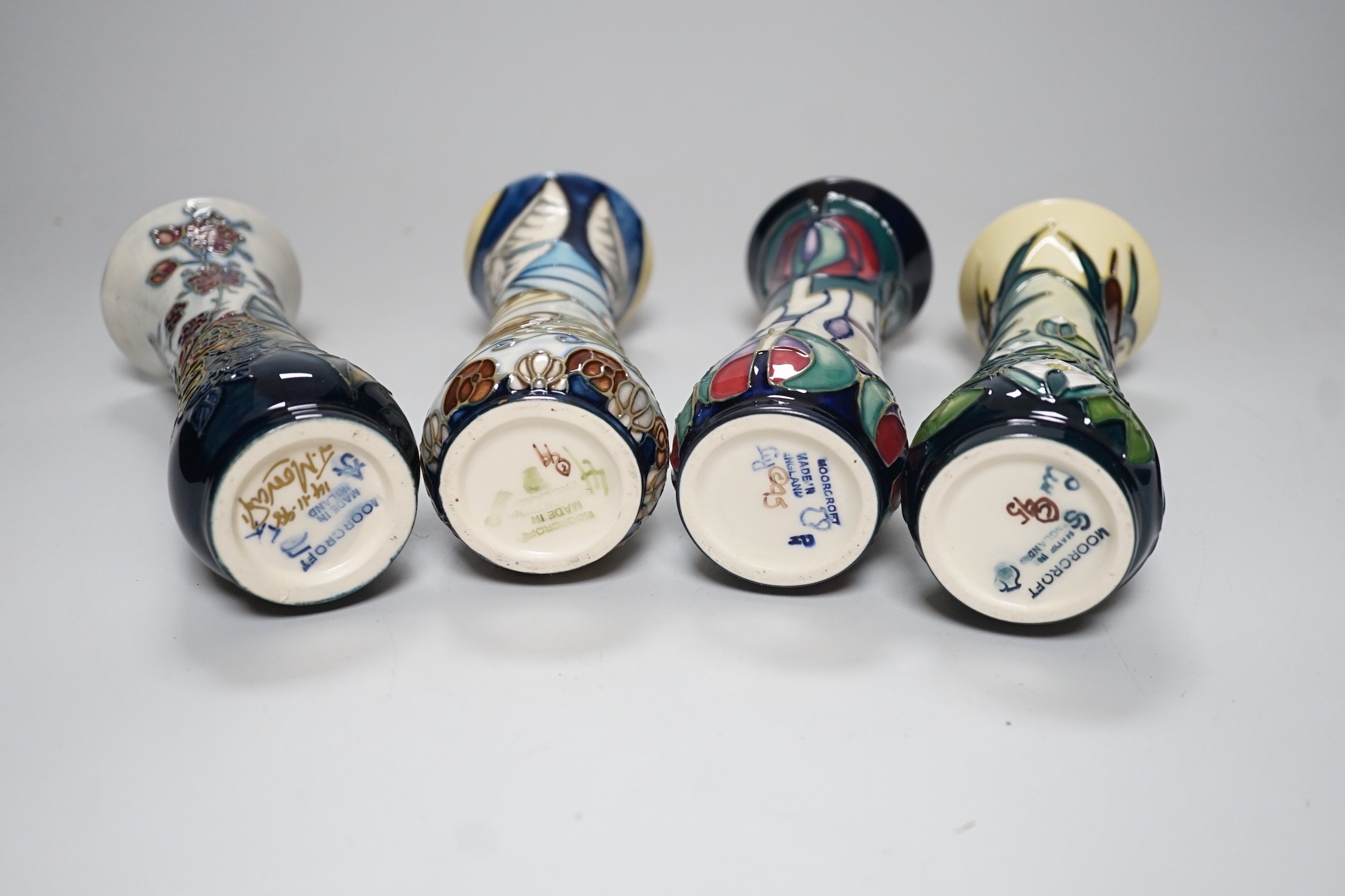 Four boxed small Moorcroft vases, Blackberry, Bulrush, Winds of Change, and a Rennie Macintosh - Image 4 of 4