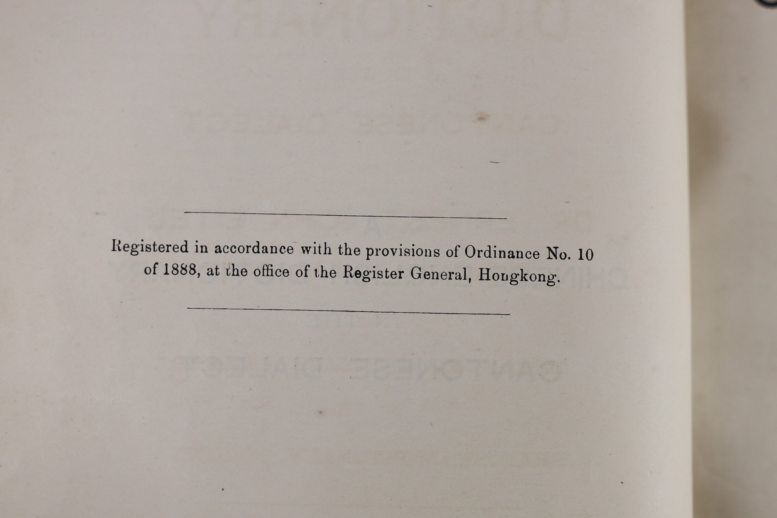 ° ° Eitel, Ernest John - A Chinese-English Dictionary in the Cantonese Dialect. (2nd edition), - Image 2 of 7