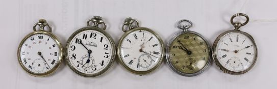 A French white metal open face keywind pocket watch, retailed by Delvallez, Horloger A Lillers and