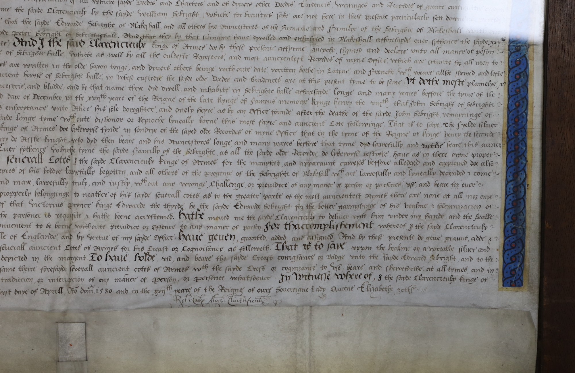 Two documents relating to a grant of arms to Edward Sebright of Blakeshall in Wolverley, - Image 6 of 14