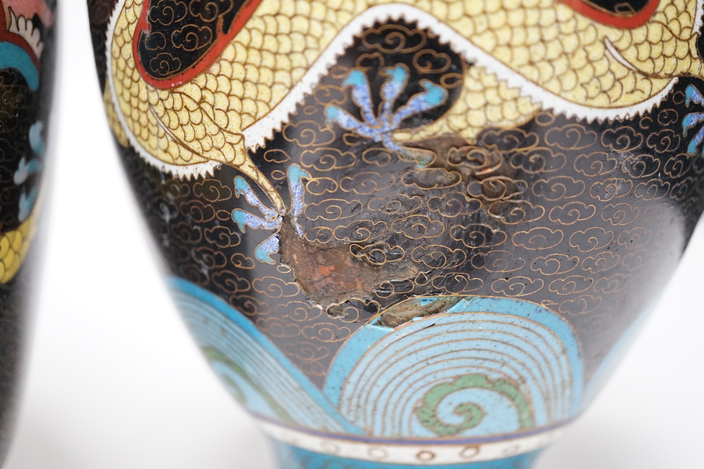 Three Chinese cloisonné enamel vases and a small bronze censer, Tallest 26cm - Image 10 of 10