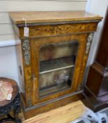 A pair of Victorian gilt metal mounted marquetry inlaid walnut pier cabinets, width 83cm, depth
