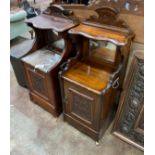 A Victorian mahogany coal purdonium and similar bedside cabinet, larger width 42cm, depth 35cm,
