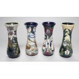 Four boxed small Moorcroft vases, Blackberry, Bulrush, Winds of Change, and a Rennie Macintosh