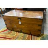 A 19th century brass bound camphorwood trunk with original wicker tray interior, length 103cm, depth