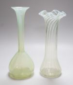 Two Victorian vaseline glass vases, tallest 27cms
