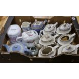 A quantity of various teapots including a pearlware teapot with swan finial, Castleford types, one