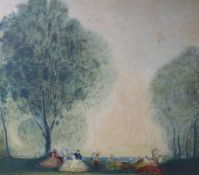 Attributed to William George Robb (1872-1940), oil on canvas, Sketch of figures in parkland, 90 x