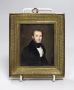Jean Rougeot, 19th century, watercolour on ivory, portrait miniature of a gentleman, 1836, in gilt