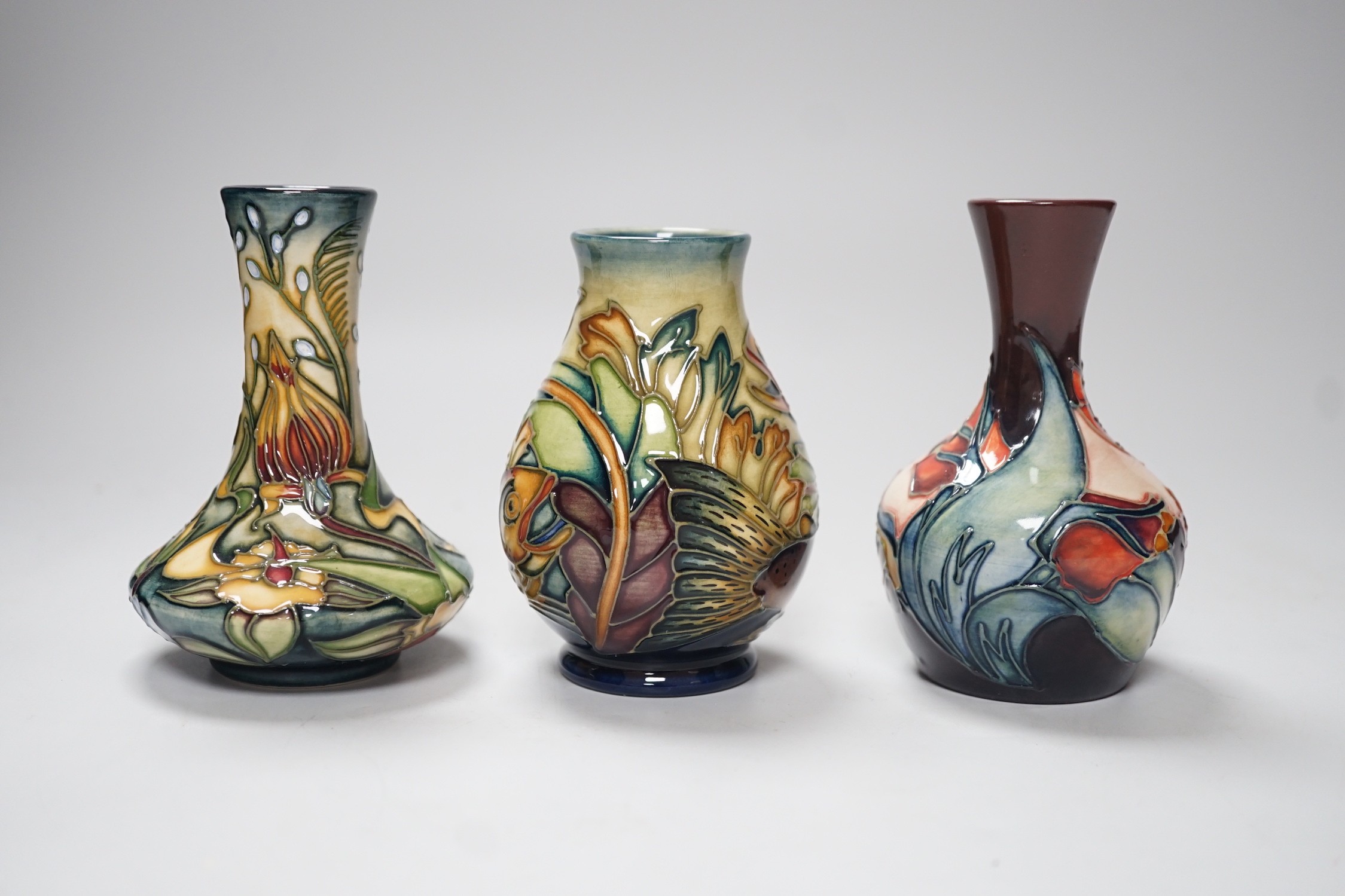 Three boxed Moorcroft vases, tallest 10. 5 cm, Trout, etc. - Image 2 of 4