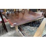 A Victorian mahogany twin pillar dining table, in need of restoration, length 203cm, width 138cm,