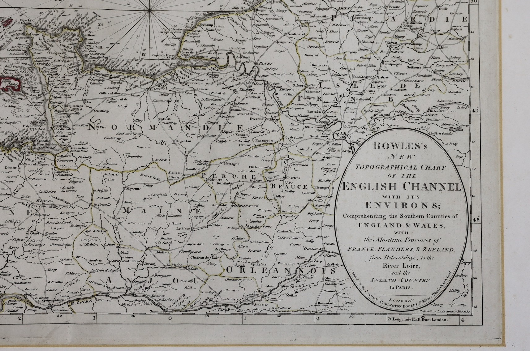 Carington Bowles, hand coloured engraving, Topographical Chart of the English Channel with it’s - Image 6 of 6