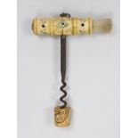 A 19th century carved bone handled cork screw, dated 1842