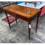 An early Victorian rectangular mahogany folding tea table, width 93cm, depth 44cm, height 75cm