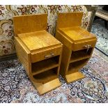 A pair of Art Deco birds eye maple side cabinets, width 38cm, depth 41cm, height 75cm