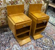 A pair of Art Deco birds eye maple side cabinets, width 38cm, depth 41cm, height 75cm