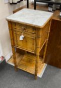 A 19th century French marble topped faux bamboo bedside cabinet, width 37cm, depth 37cm, height