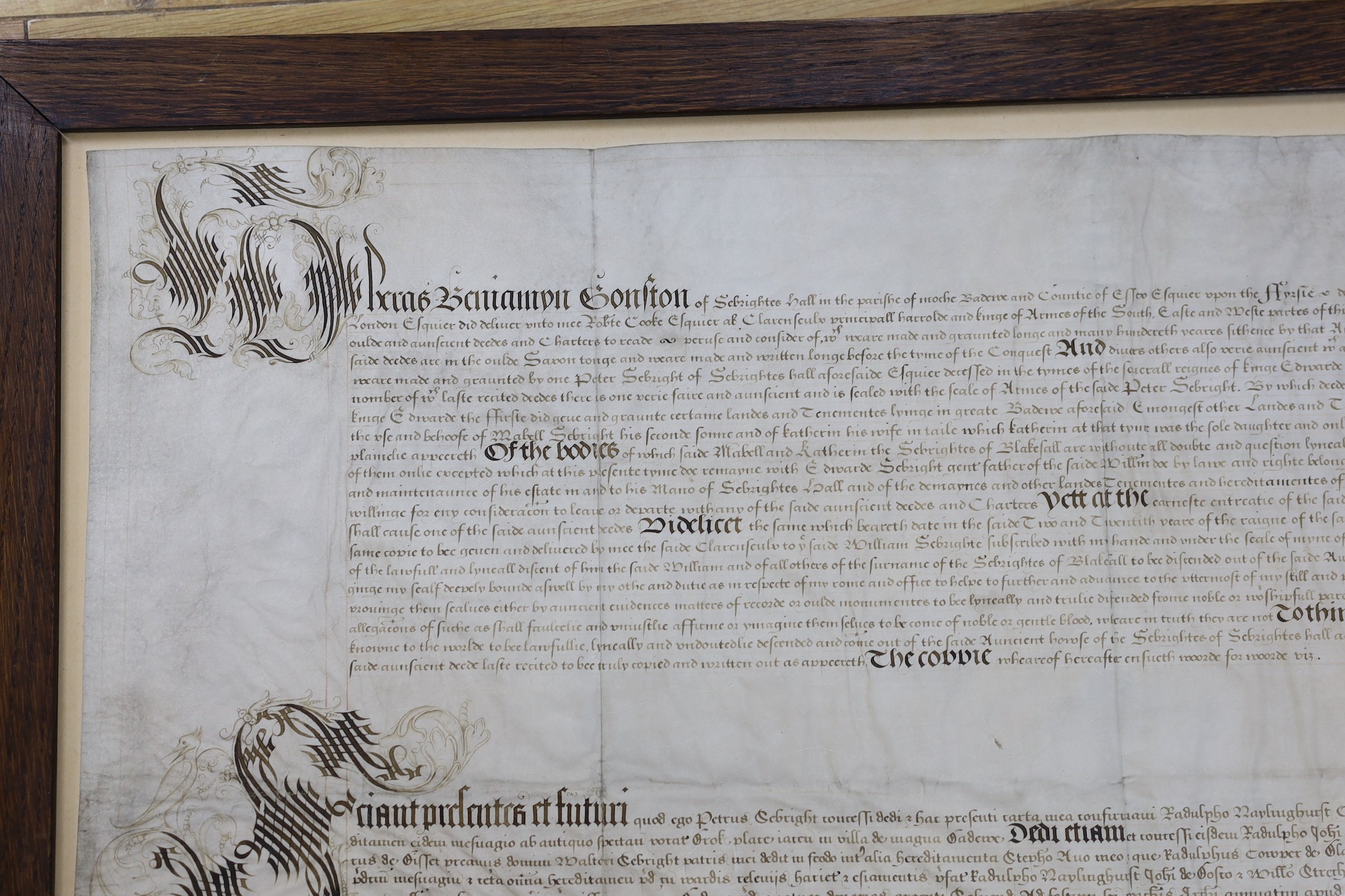 Two documents relating to a grant of arms to Edward Sebright of Blakeshall in Wolverley, - Image 9 of 14