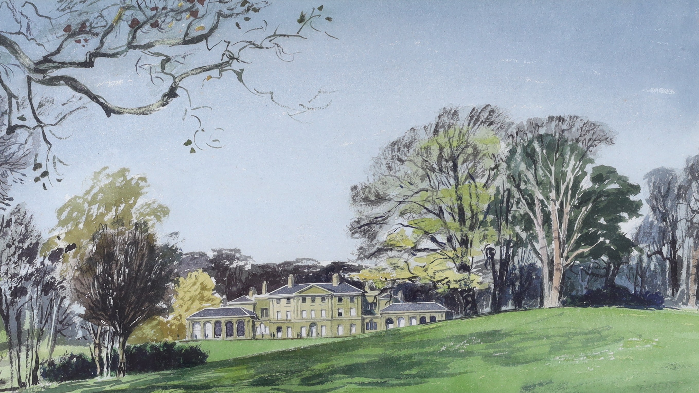 Ada Hill Walker (1879-1955), watercolour, 'Kenward House', 1955 RI Exhibition label verso, 27 x