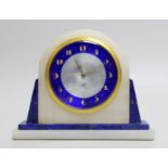 An Art Deco onyx and lapis lazuli cased lever escapement mantel clock, 15cms high