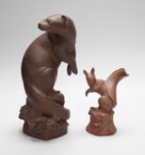 Two Meissen 'Bottger' red stoneware models of an otter, modelled by M. Esser and a squirrel, tallest