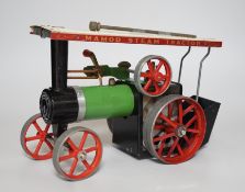 A boxed Mamod traction engine, front 18cms high