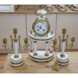 A classical revival white marble and only three-piece clock garniture, early 20th century. 42cm