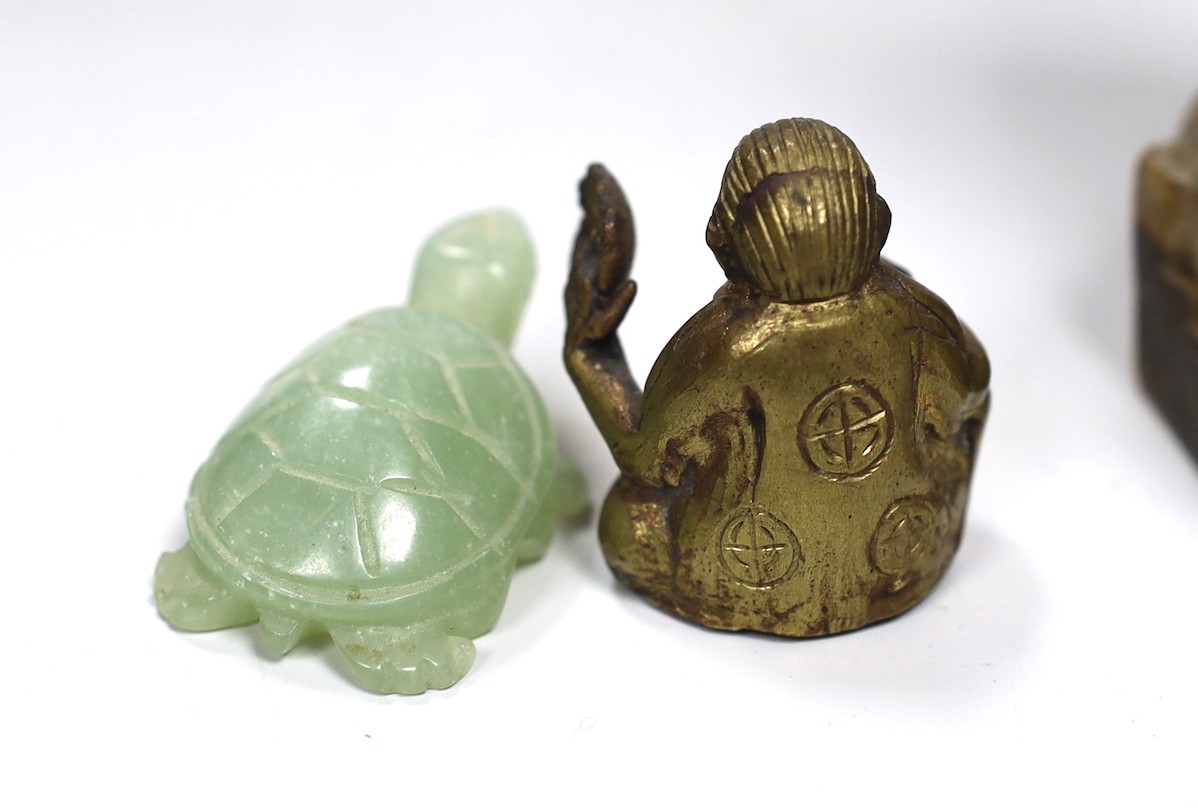 Assorted Chinese works of art including a soapstone carving of a luohan, 16cms high - Image 3 of 9