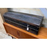 A Victorian iron bound domed top trunk, width 110cm, depth 46cm, height 34cm