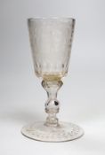 A 19th century Dutch? engraved glass goblet, 19cms high