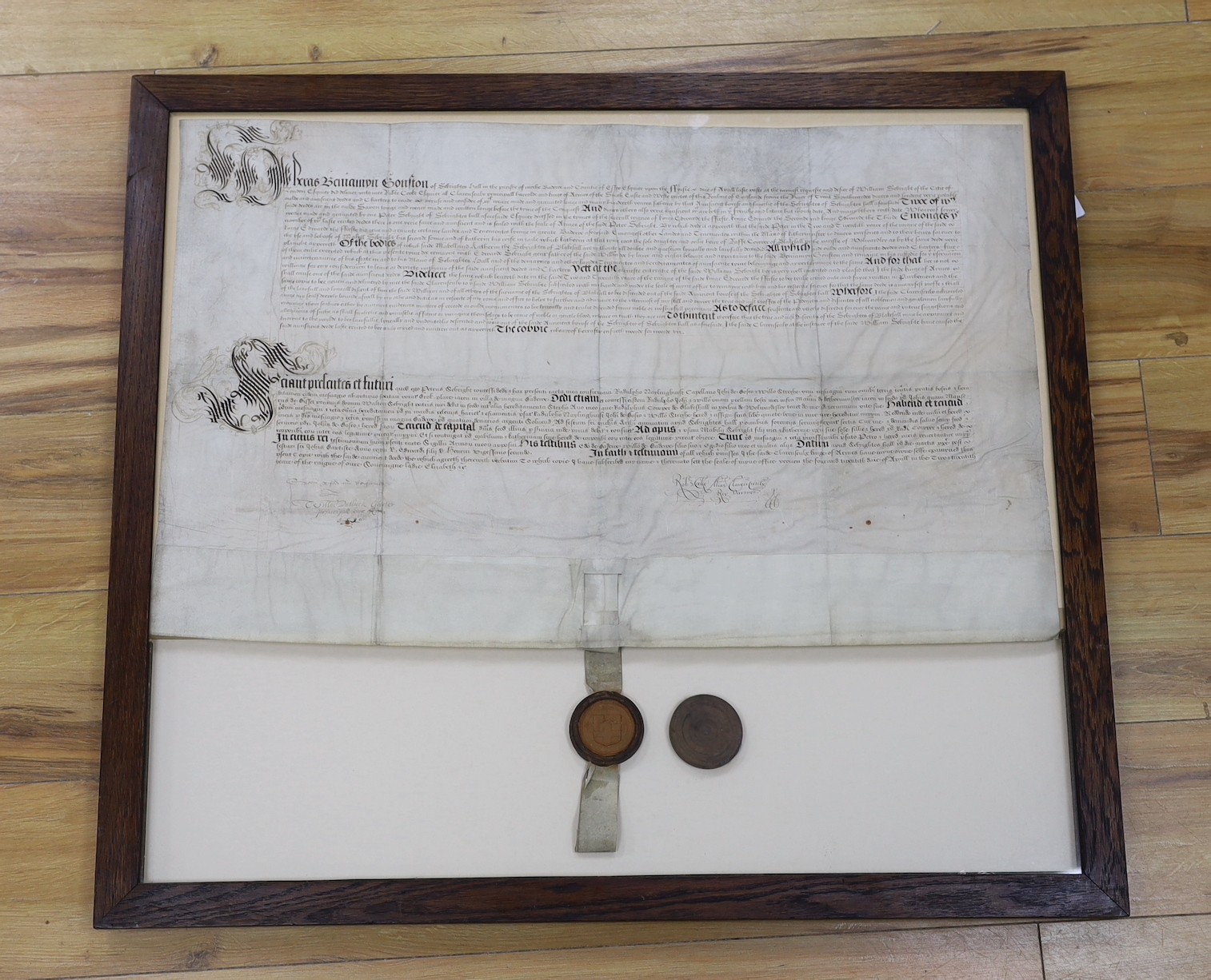 Two documents relating to a grant of arms to Edward Sebright of Blakeshall in Wolverley, - Image 8 of 14