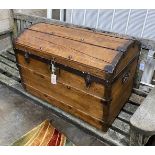 A Victorian metal bound domed top trunk, width 76cm, depth 44cm, height 52cm