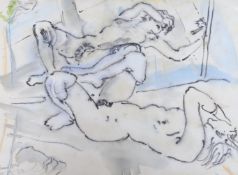 Edward Piper (1938–1990), charcoal and pastel on paper, a study of a recumbent figure gazing in