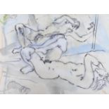 Edward Piper (1938–1990), charcoal and pastel on paper, a study of a recumbent figure gazing in