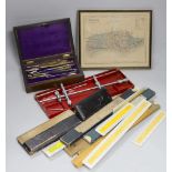 Draughtsman's sets of tools and a map of Sussex