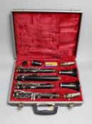A cased set of A and B flat Boosey & Hawkes Emperor ebony clarinets