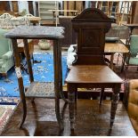 A late Victorian aesthetic movement walnut hall chair, height 88cm together with a chip carved two