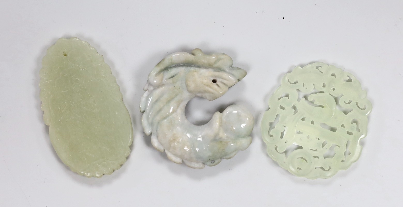 Three Chinese jade or bowenite carvings