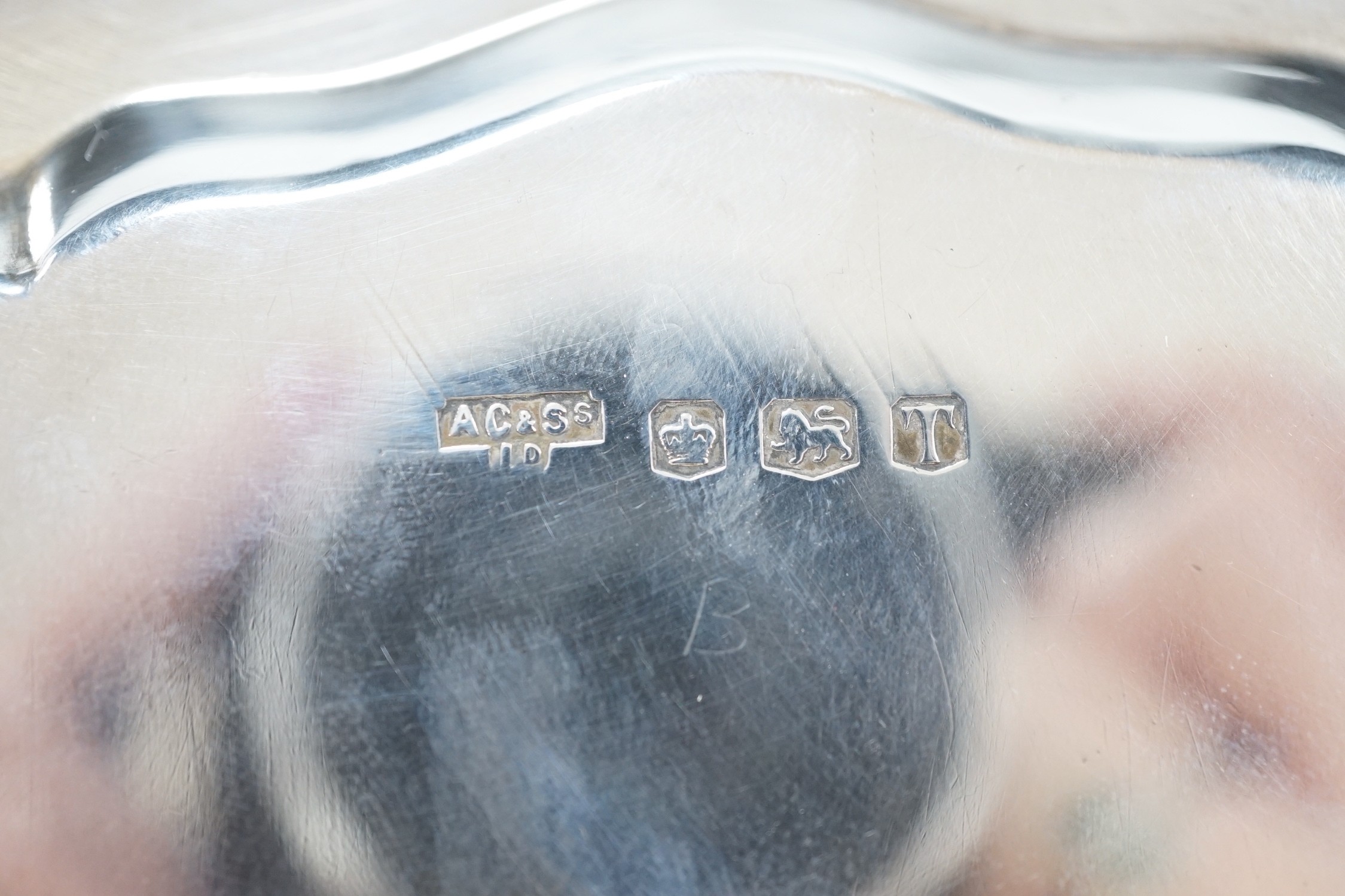 An Elizabeth II silver salver, on three scroll feet, A. Chick & Sons, Sheffield, 1961, diameter 20. - Image 3 of 3