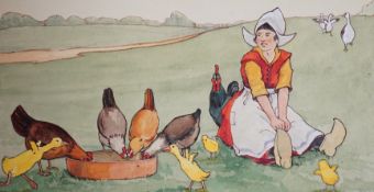 George Cufflin, six watercolours, original postcard designs of Dutch children, signed, 19 x 25cm,