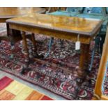 A late Victorian marquetry inlaid burr walnut rectangular folding card table, width 97cm, depth