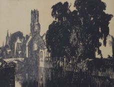 Sir Frank Brangwyn (1867-1956), lithograph, 'The Belfry, Bruges', signed in pencil, 36 x 49cm