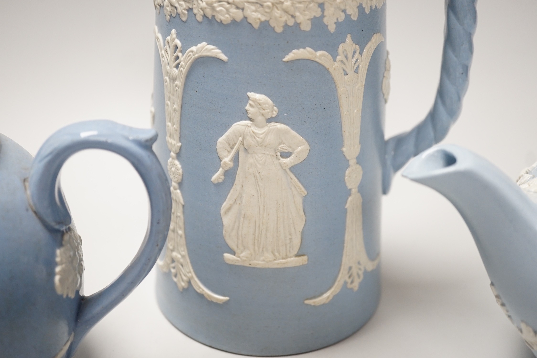 A group of Wedgwood and Wedgwood style jasperware teapots and jugs. - Image 9 of 9