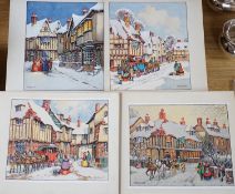 W.S. Scutt, ink and watercolour, vintage greeting card designs, Victorian winter scenes, overall