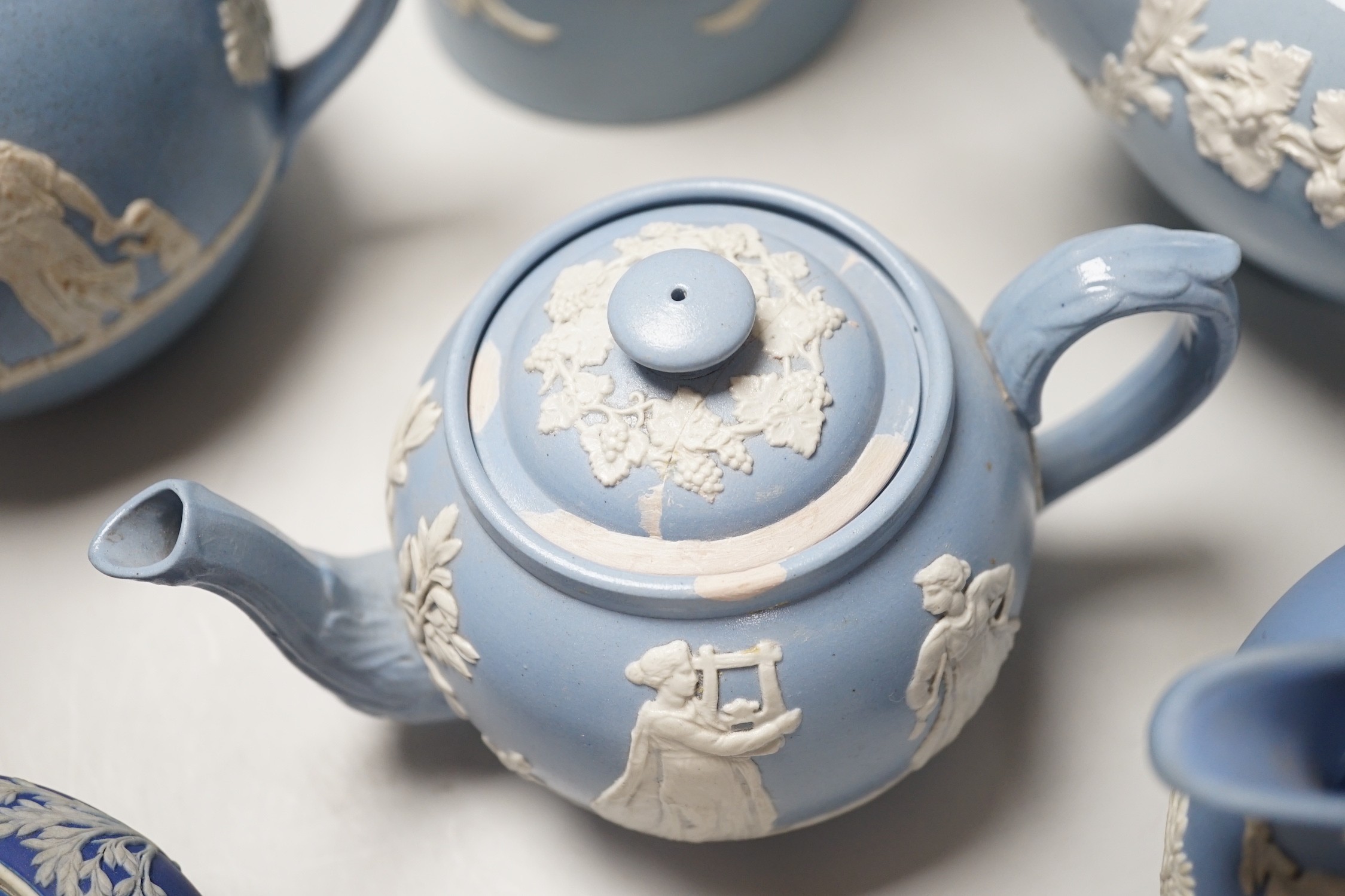 A group of Wedgwood and Wedgwood style jasperware teapots and jugs. - Image 3 of 9