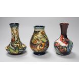 Three boxed Moorcroft vases, tallest 10. 5 cm, Trout, etc.